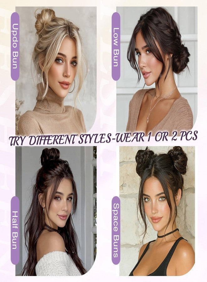 FESHFEN 2PCs Small Messy Bun Hair Piece for Thin Hair Women Girl Mini Synthetic Elastic Wavy Space-bun Scrunchies Updo Hairpieces, Black Gray and White Tips - Image 4